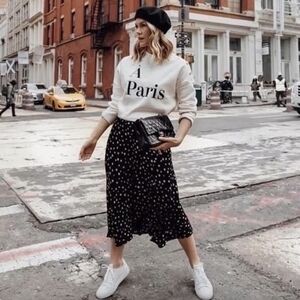 H&M Cream Sweater with Black Print and Gold Buttons